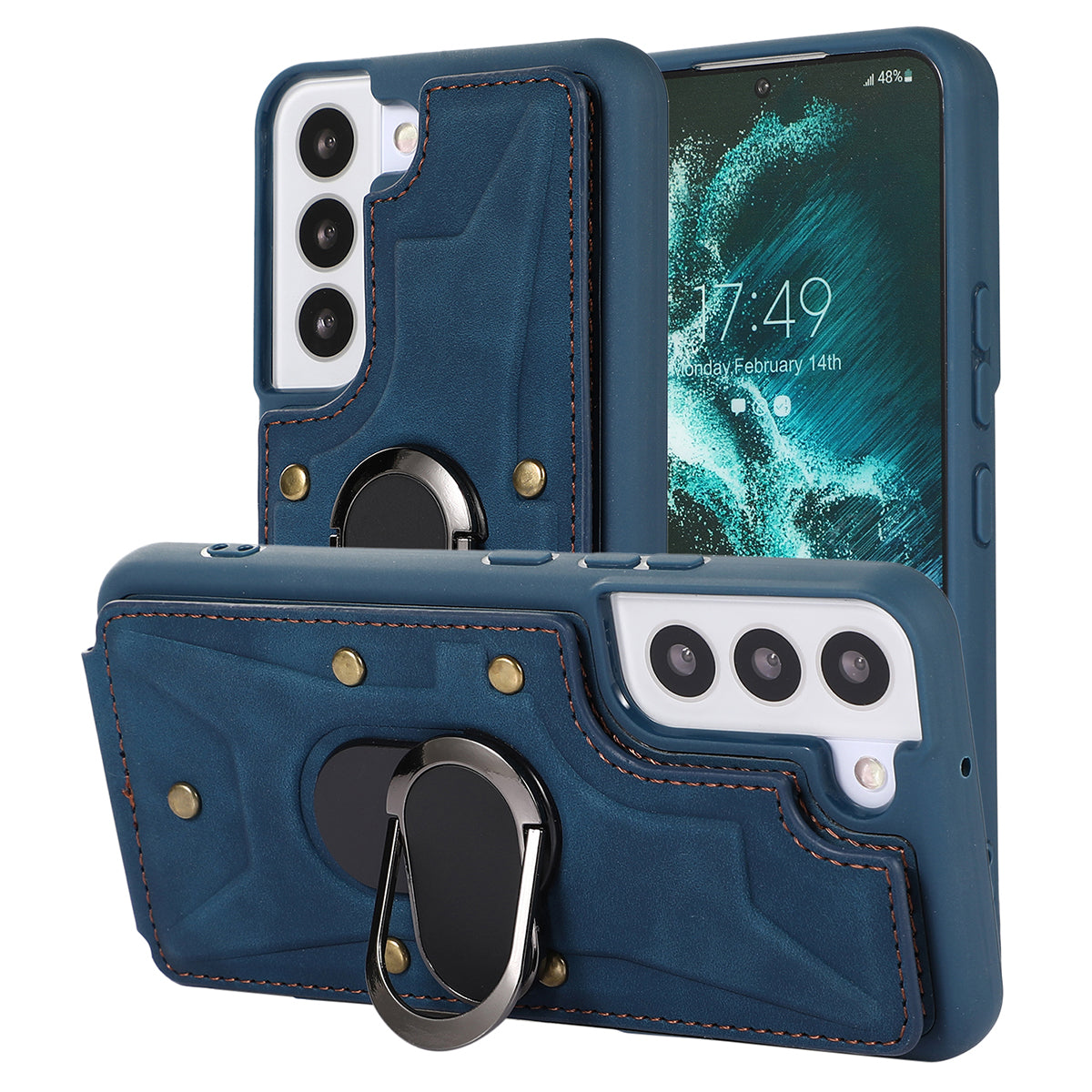 For Samsung Galaxy S23 Rotary Ring Kickstand Phone Case Card Slots Leather Coated TPU Cover For Samsung Galaxy S23 Rotary Ring Kickstand Phone Case Card Slots Leather Coated TPU Cover
